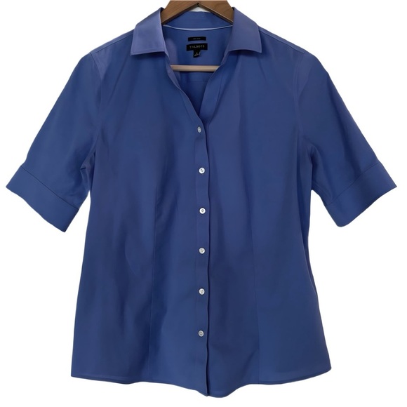 Talbots Tops - Talbots Classic Blue Short Sleeve Blouse, No- iron, Button Front and on Sleeves